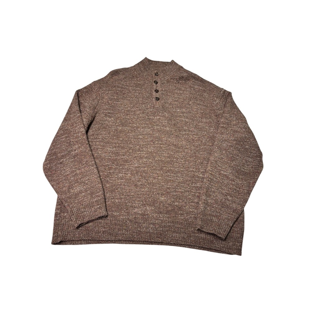 NWOT Joseph Abboud Mens 2XL Brown Tweed 100% Wool Henley Mock Neck Sweater